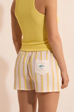 Short de pyjama à rayures en gaze de coton