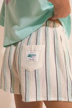 Short de pyjama à rayures en gaze de coton