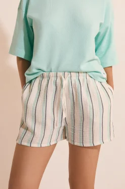 Short de pyjama à rayures en gaze de coton