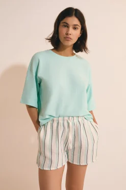 Short de pyjama à rayures en gaze de coton