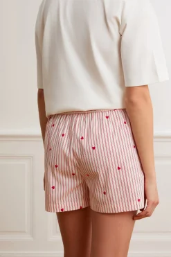 Short de pyjama à rayures et cœurs avec coton
