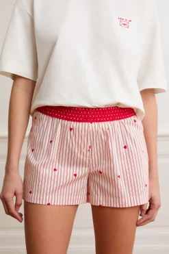 Short de pyjama à rayures et cœurs avec coton