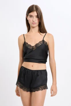 Short de pyjama satiné détails dentelle