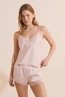 Short de pyjama satiné détails dentelle