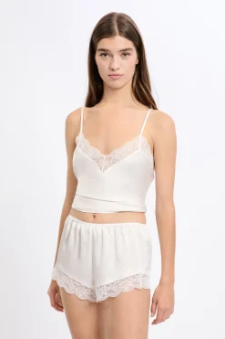 Short de pyjama satiné détails dentelle