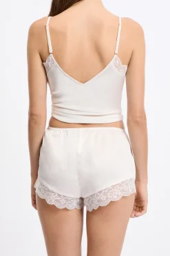 Short de pyjama satiné détails dentelle