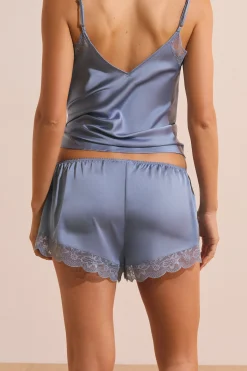 Short de pyjama satiné détails en dentelle