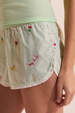 Short de pyjama vichy en coton à motifs fruits