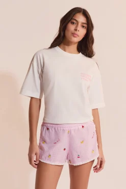 Short de pyjama vichy en coton à motifs fruits