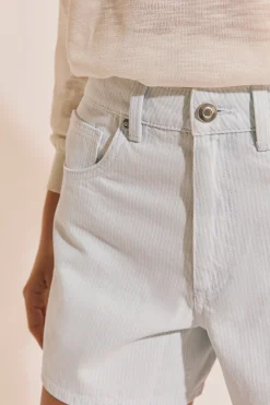 Short effet jean en coton à rayures