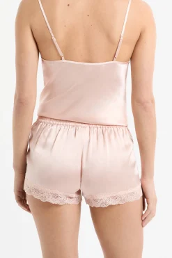 Short en soie détails dentelle
