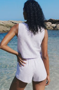 Short à rayures avec lin
