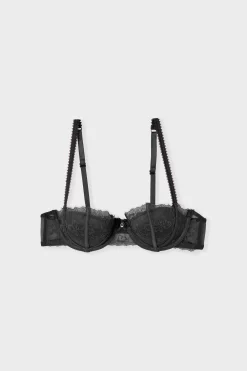 Soutien-gorge push up balconnet en satin et dentelle eyelash