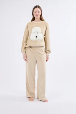 Sweatshirt à manches longues à motif chien effet velours