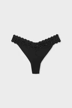 Tanga en microfibre et dentelle