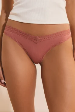Tanga V-shape en microfibre et dentelle
