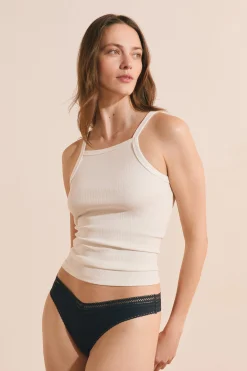 Tanga V-shape en microfibre et dentelle
