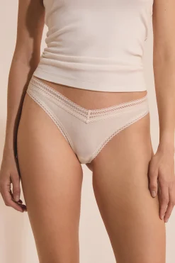 Tanga V-shape en microfibre et dentelle