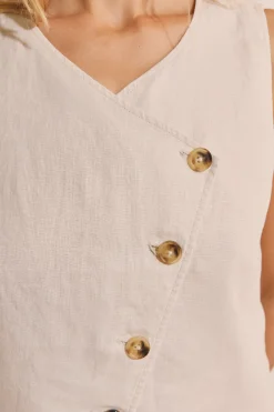 Top croisé boutonné en lin