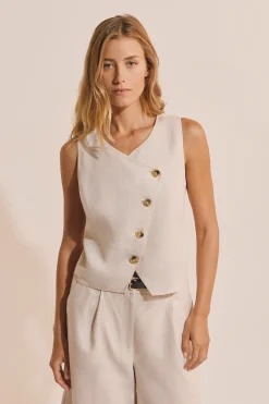 Top croisé boutonné en lin
