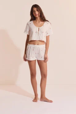 Top de pyjama en coton à motifs cerises
