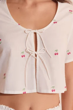 Top de pyjama en coton à motifs cerises