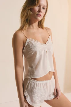 Top de pyjama à volant brodé