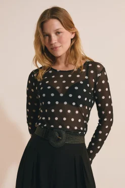 Top en mesh à pois