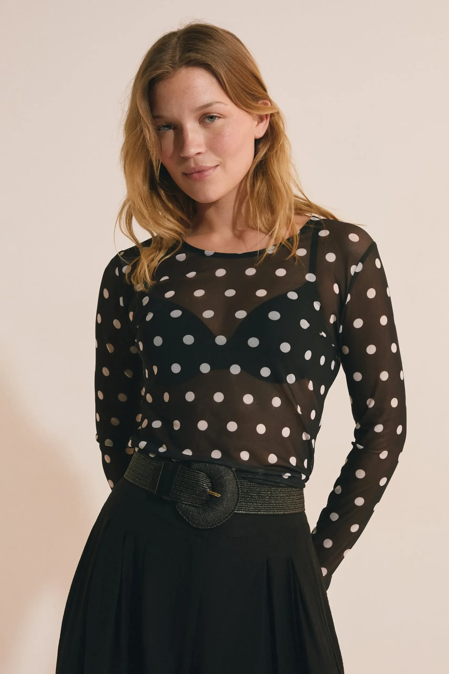Top en mesh à pois