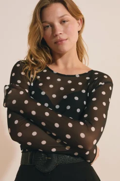 Top en mesh à pois