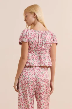 Top manches courtes à motifs satiné