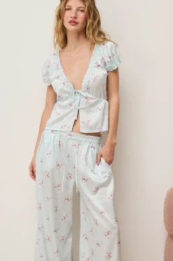 Top manches courtes satiné à motifs