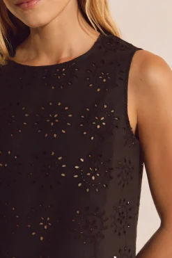 Top sans manches détails broderie anglaise