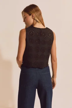 Top sans manches détails broderie anglaise