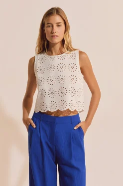 Top sans manches détails broderie anglaise