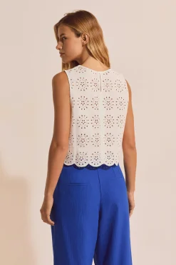 Top sans manches détails broderie anglaise