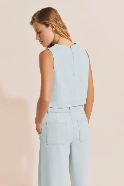Top sans manches effet jean en coton