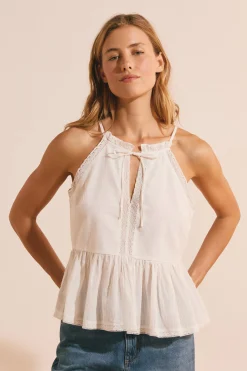 Top voile de coton et dentelle