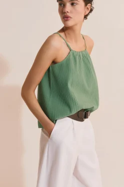 Top voile de coton nervuré