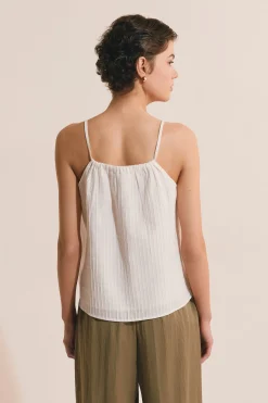 Top voile de coton nervuré