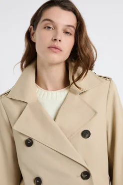 Trench long avec ceinture avec coton