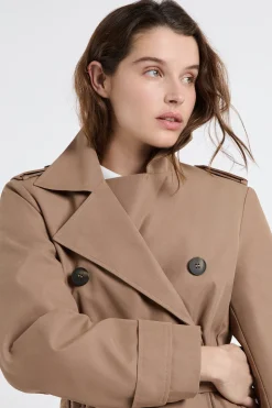 Trench long avec ceinture avec coton