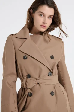 Trench long avec ceinture avec coton