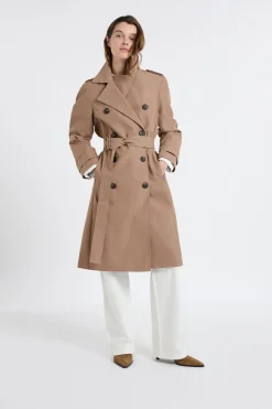 Trench long avec ceinture avec coton