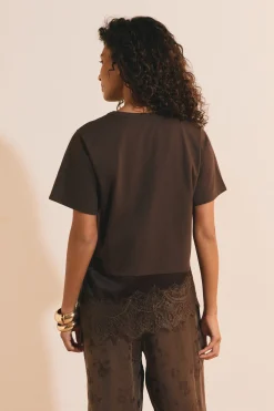 T-shirt asymétrique avec dentelle en coton