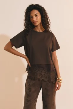 T-shirt asymétrique avec dentelle en coton