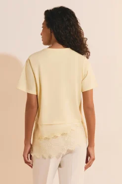 T-shirt asymétrique avec dentelle en coton