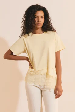 T-shirt asymétrique avec dentelle en coton
