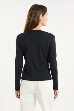 T-shirt boutonné à manches longues en coton