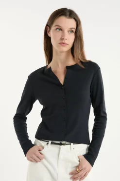 T-shirt boutonné à manches longues en coton